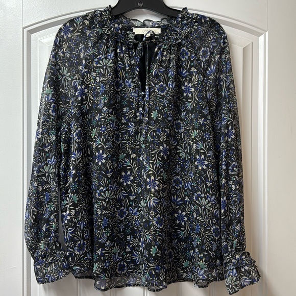 LOFT Tops - LOFT Black Floral Semi Sheer Long Sleeve